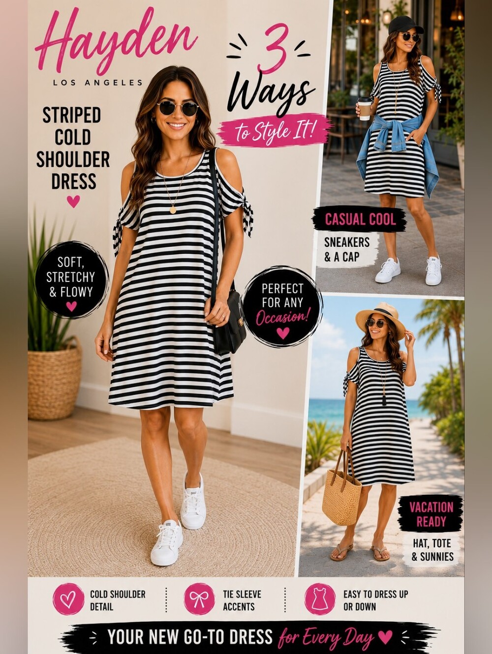 Hayden Los Angeles Striped Cold Shoulder Midi Dress | Size L